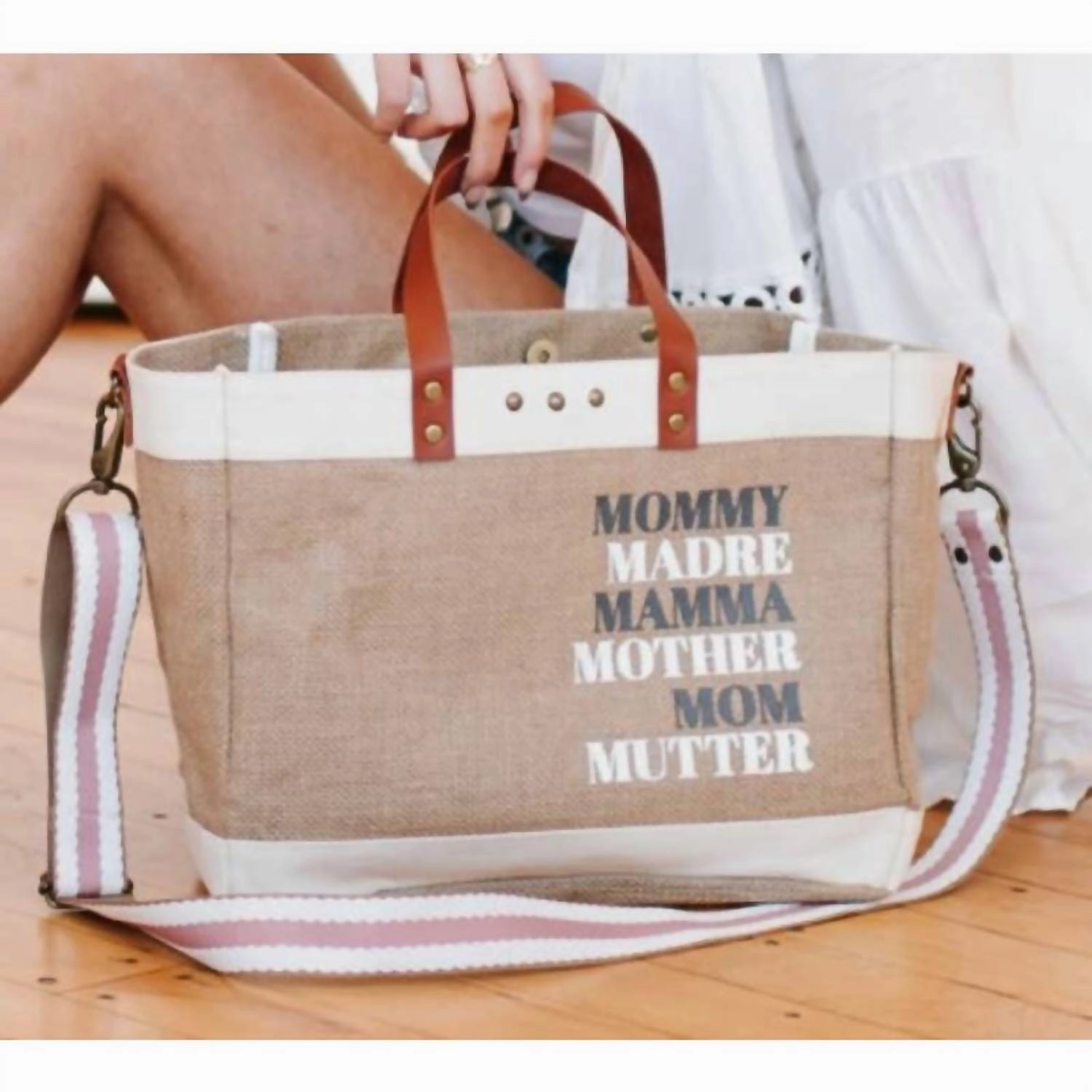 Moms For All French Market Jute Crossbody Tote In Tan