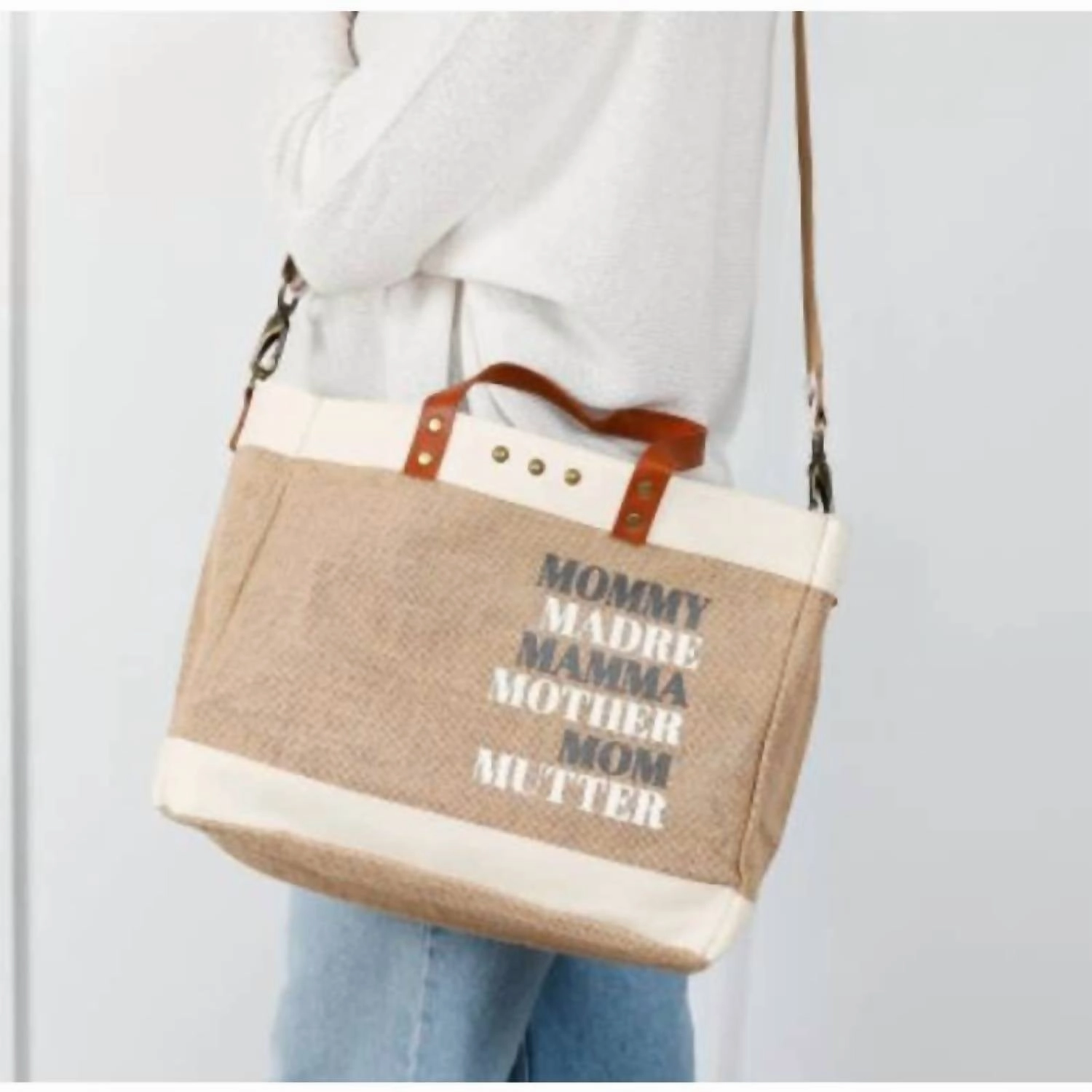 Moms For All French Market Jute Crossbody Tote In Tan