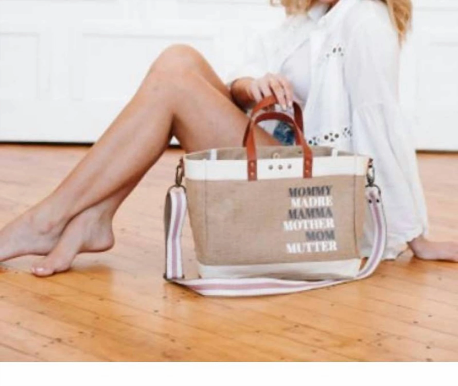 Moms For All French Market Jute Crossbody Tote In Tan