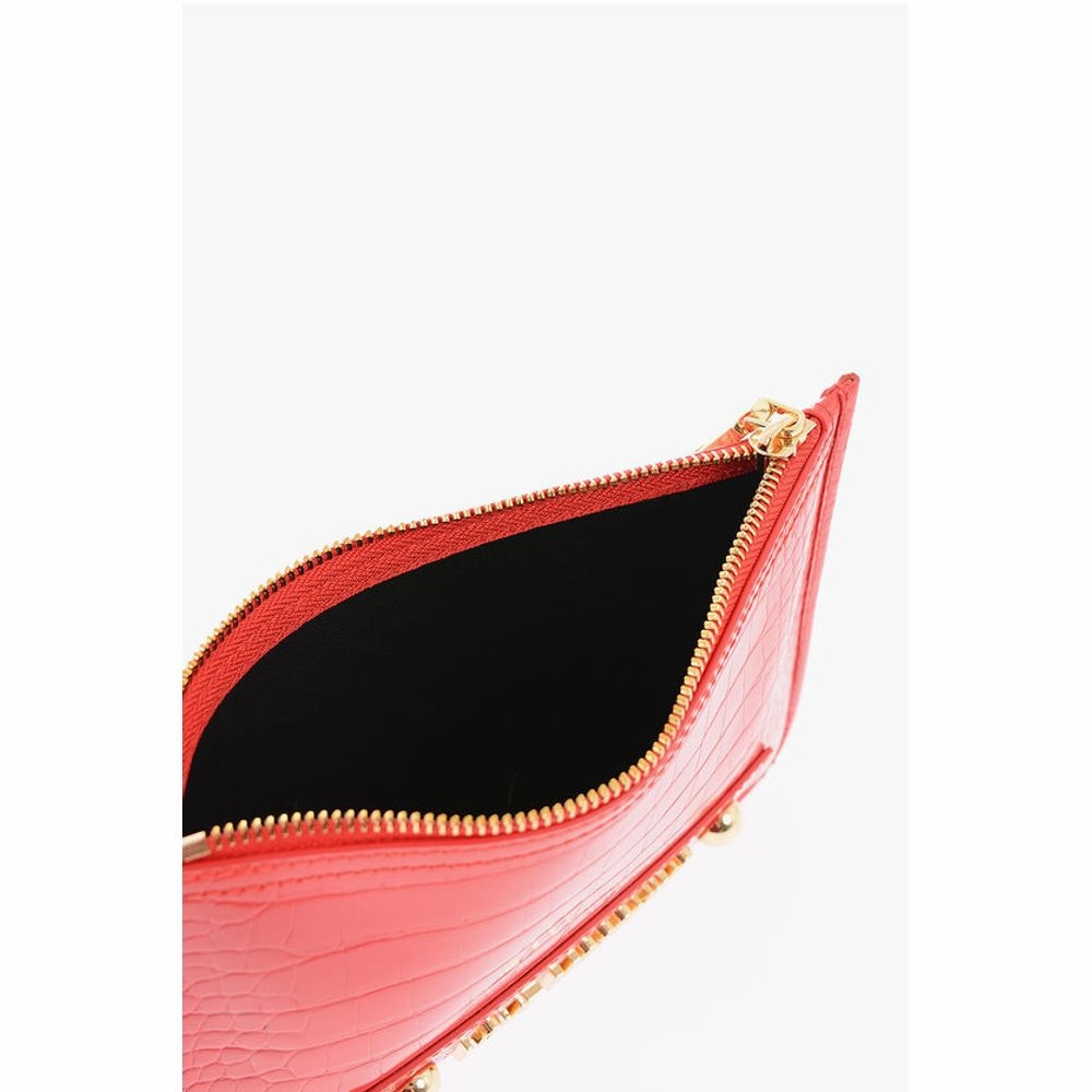 Moschino LOVE Crocodile Effect Faux Leather Clutch with Golden Logo