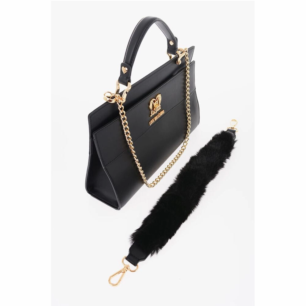 Moschino LOVE Faux Leather Bag with Golden Chain and Turn Lock Closur