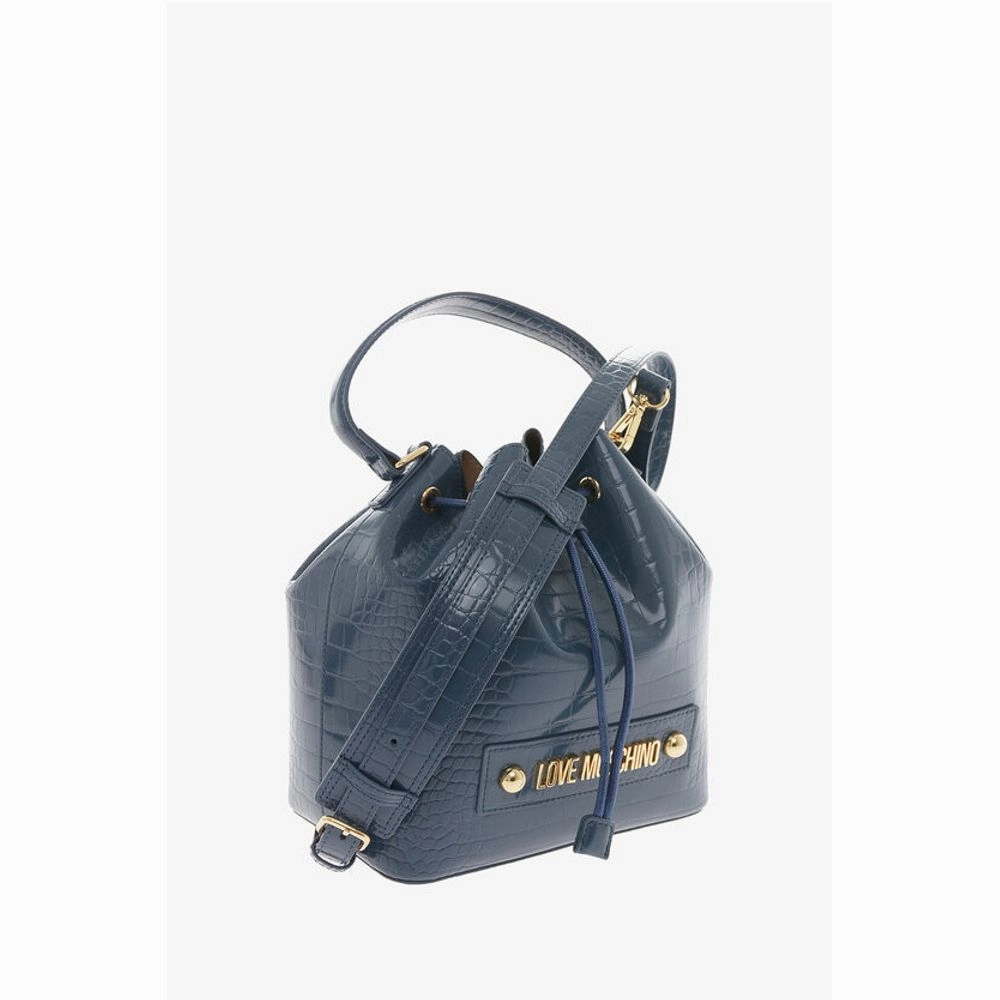 Moschino LOVE Faux Leather Crocodile Effect Bucket Bag with Embossed