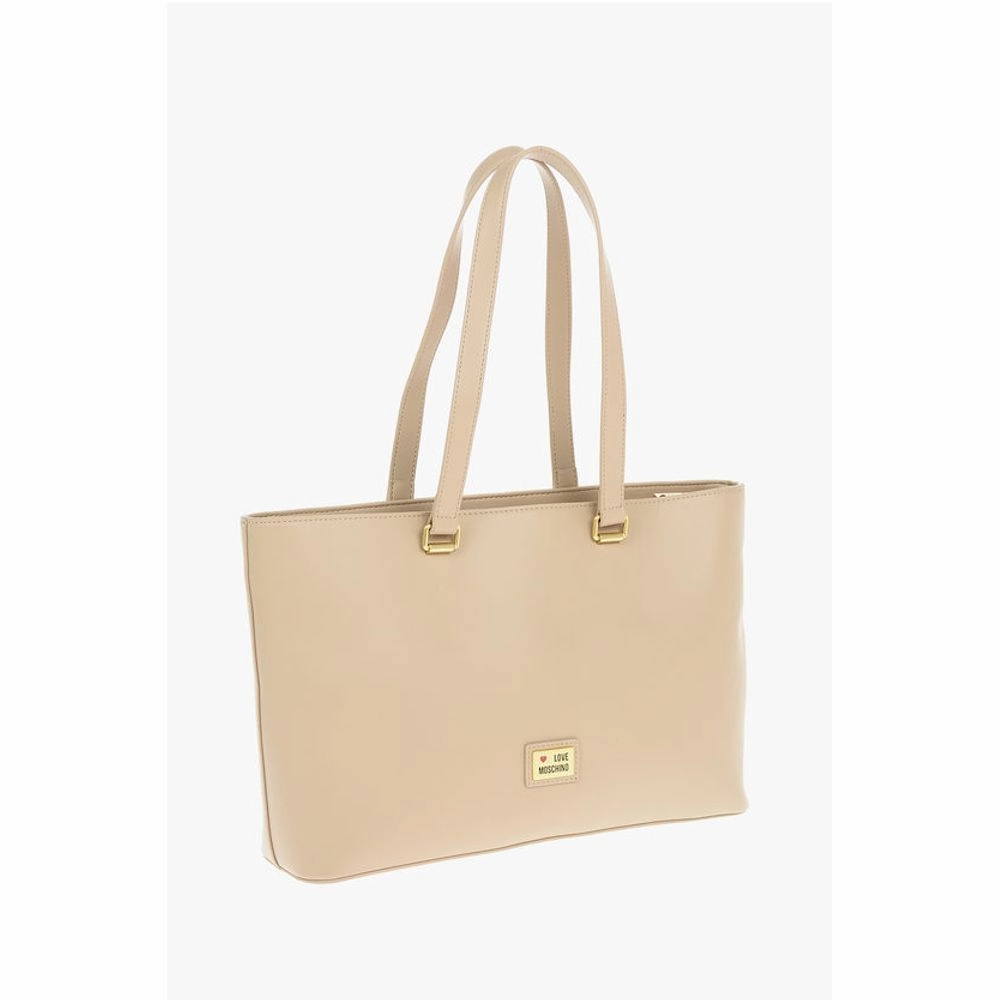 Moschino LOVE Faux Leather Maxi Front Pocket Tote Bag with Heart Women's Clam