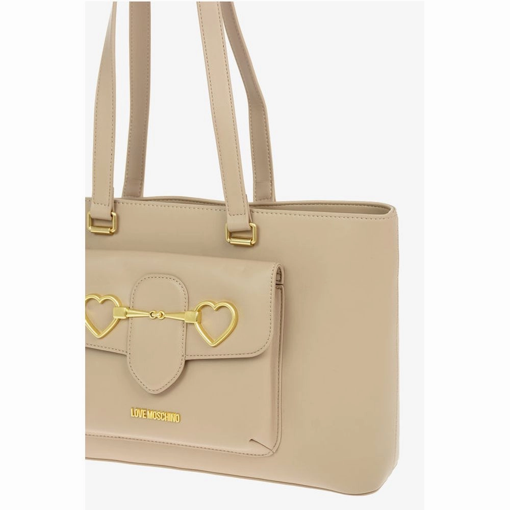 Moschino LOVE Faux Leather Maxi Front Pocket Tote Bag with Heart Women's Clam