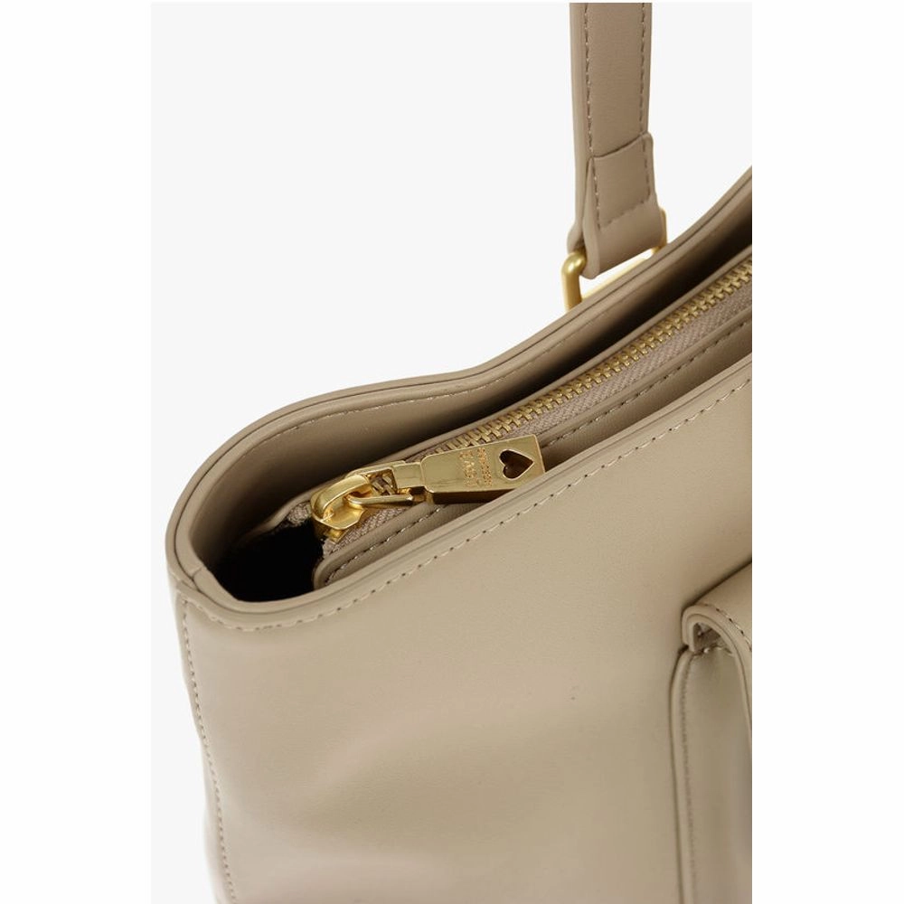 Moschino LOVE Faux Leather Maxi Front Pocket Tote Bag with Heart Women's Clam
