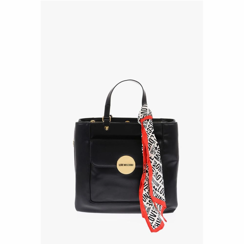Moschino LOVE faux Leather Maxi Monogram Handle Bag with Removable Ne