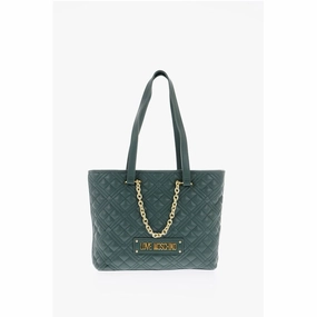Moschino LOVE Faux Leather Quilted Tote Bag with Golden Women's Details