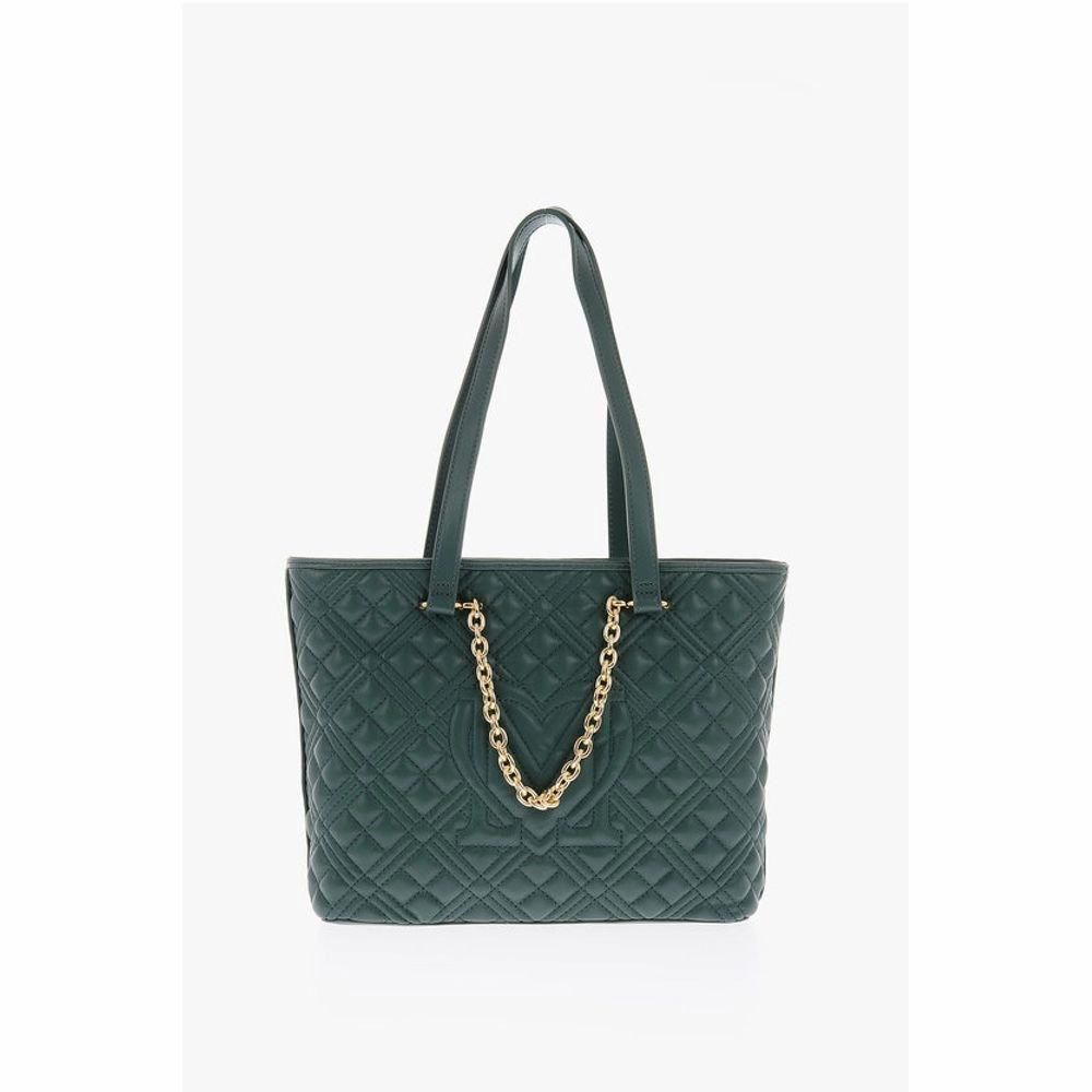 Moschino LOVE Faux Leather Quilted Tote Bag with Golden Women's Details