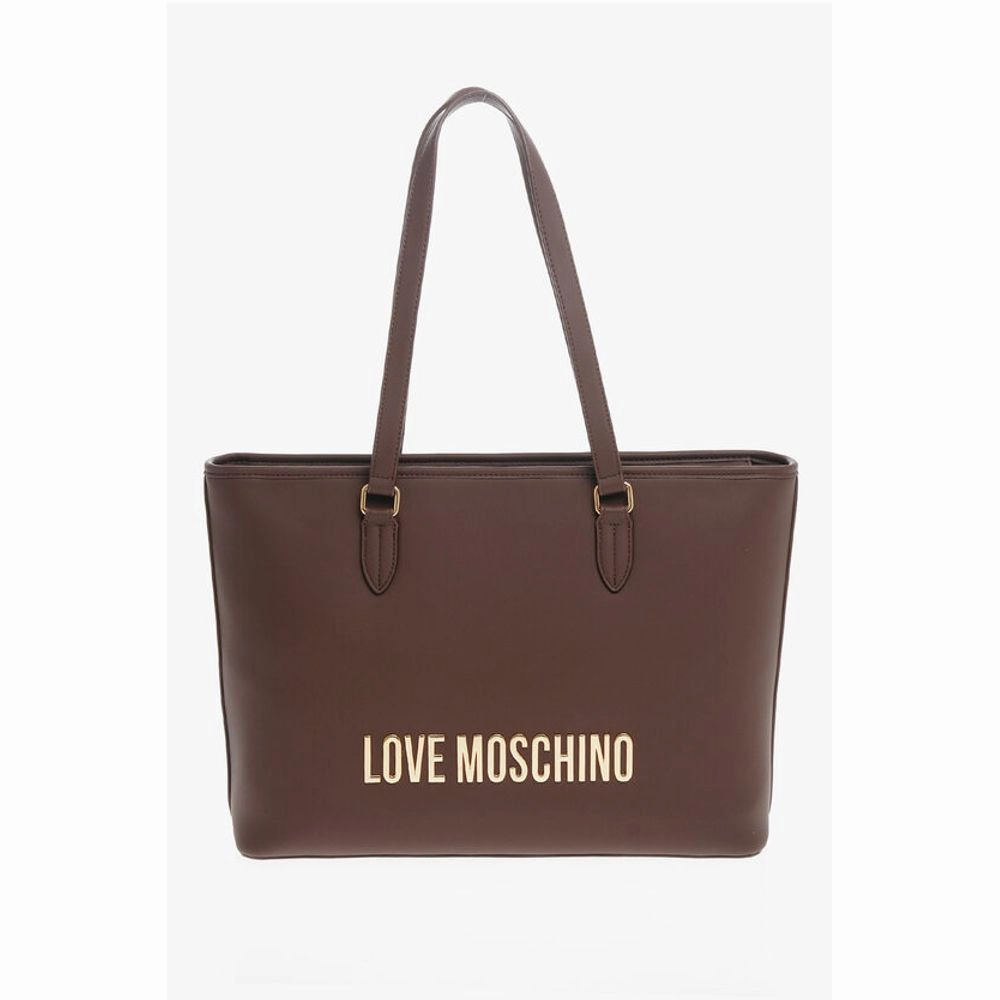 Moschino LOVE Faux Leather Tote Bag with Golden Embossed Maxi Logo