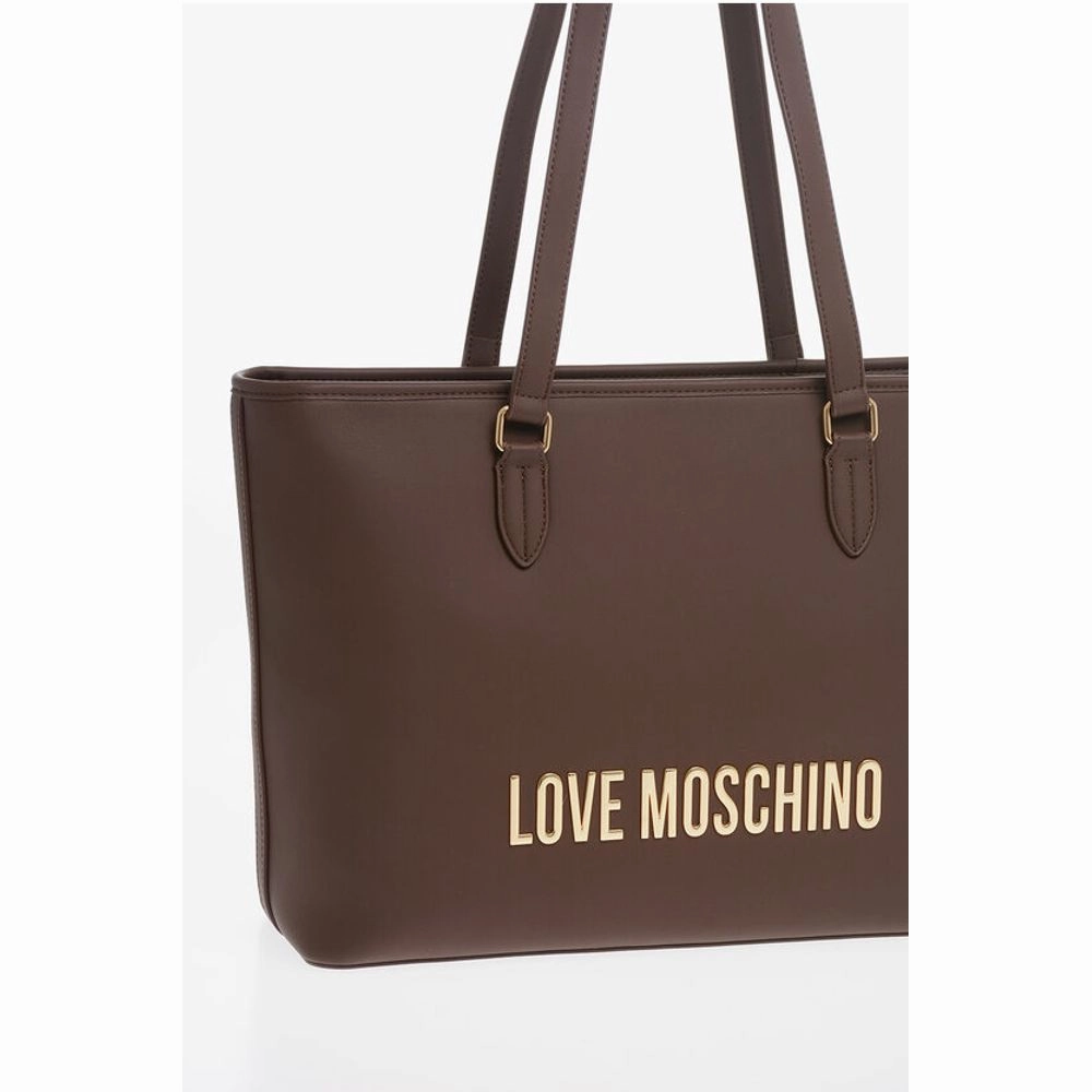 Moschino LOVE Faux Leather Tote Bag with Golden Embossed Maxi Logo