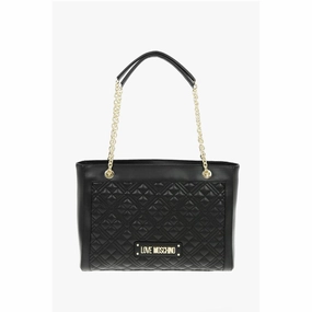 Moschino LOVE Quilted Faux Leather Tote Bag with Maxi Monogram