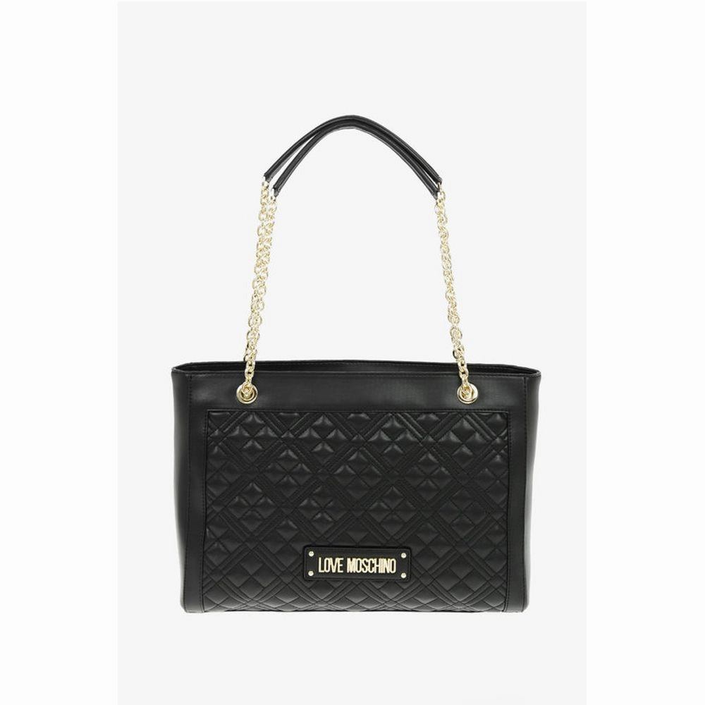 Moschino LOVE Quilted Faux Leather Tote Bag with Maxi Monogram