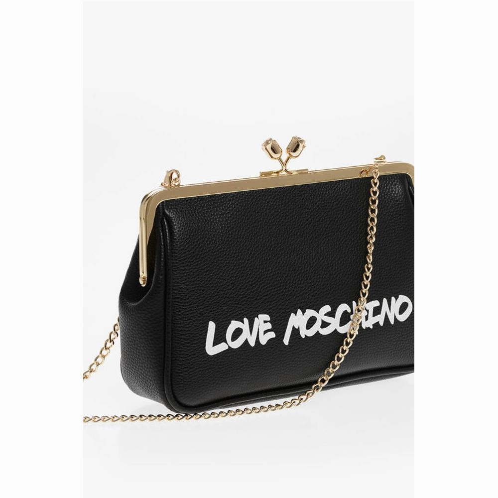 Moschino LOVE Solid Color Handbag with Printed Logo and Removable Cha