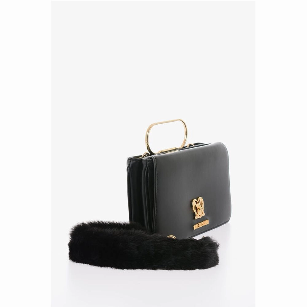 Moschino LOVE Solid Color Handbag with Removable Faux Fur Handle