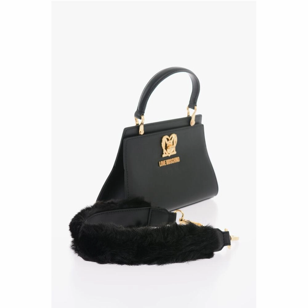 Moschino LOVE Solid Color Handbag with Removable Faux Fur Handle