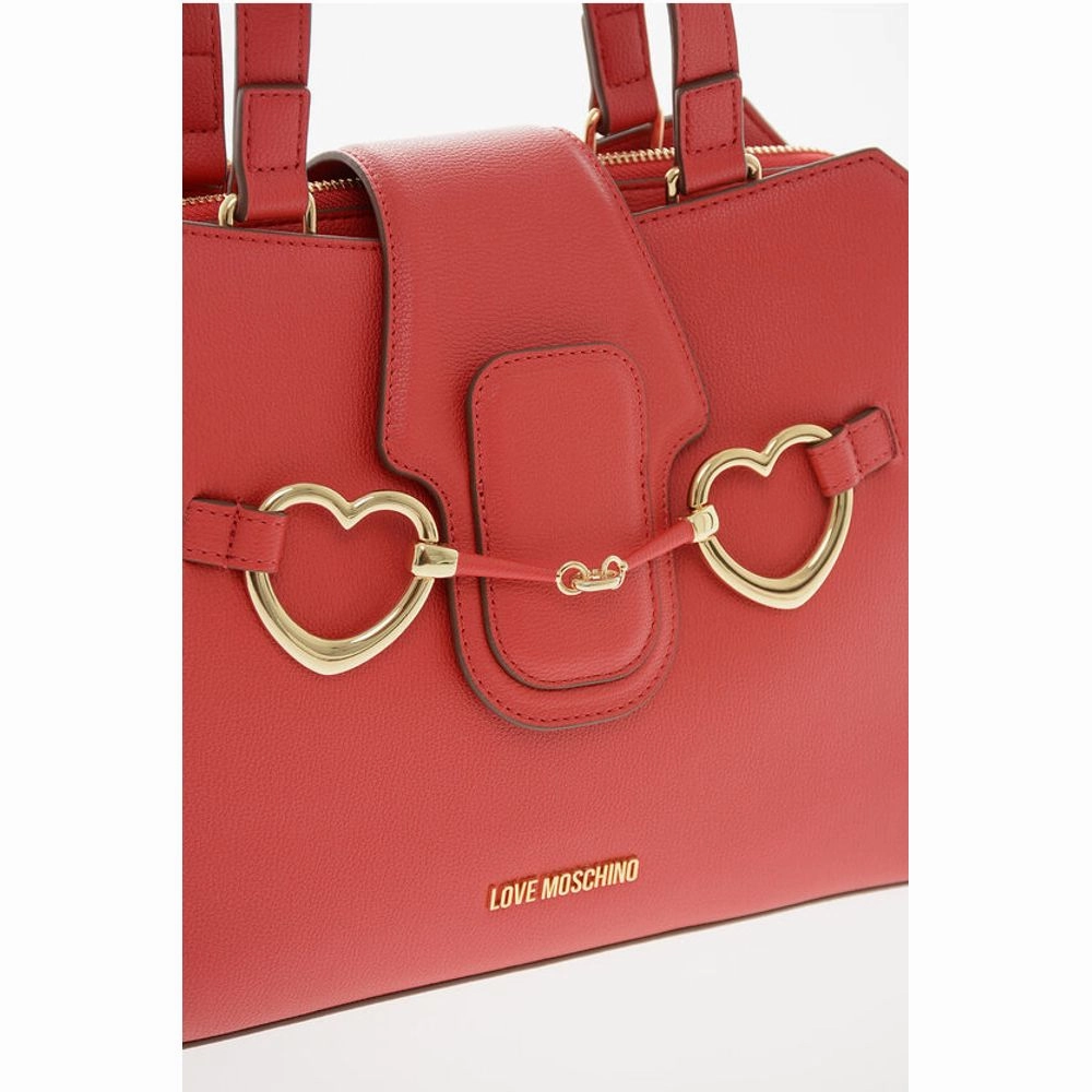 Moschino LOVE Textured Faux Leather Tote Bag with Golden Front Clamp