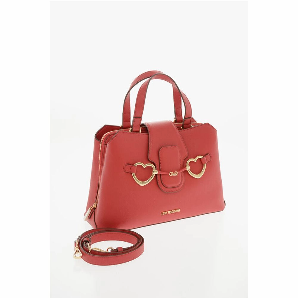 Moschino LOVE Textured Faux Leather Tote Bag with Golden Front Clamp