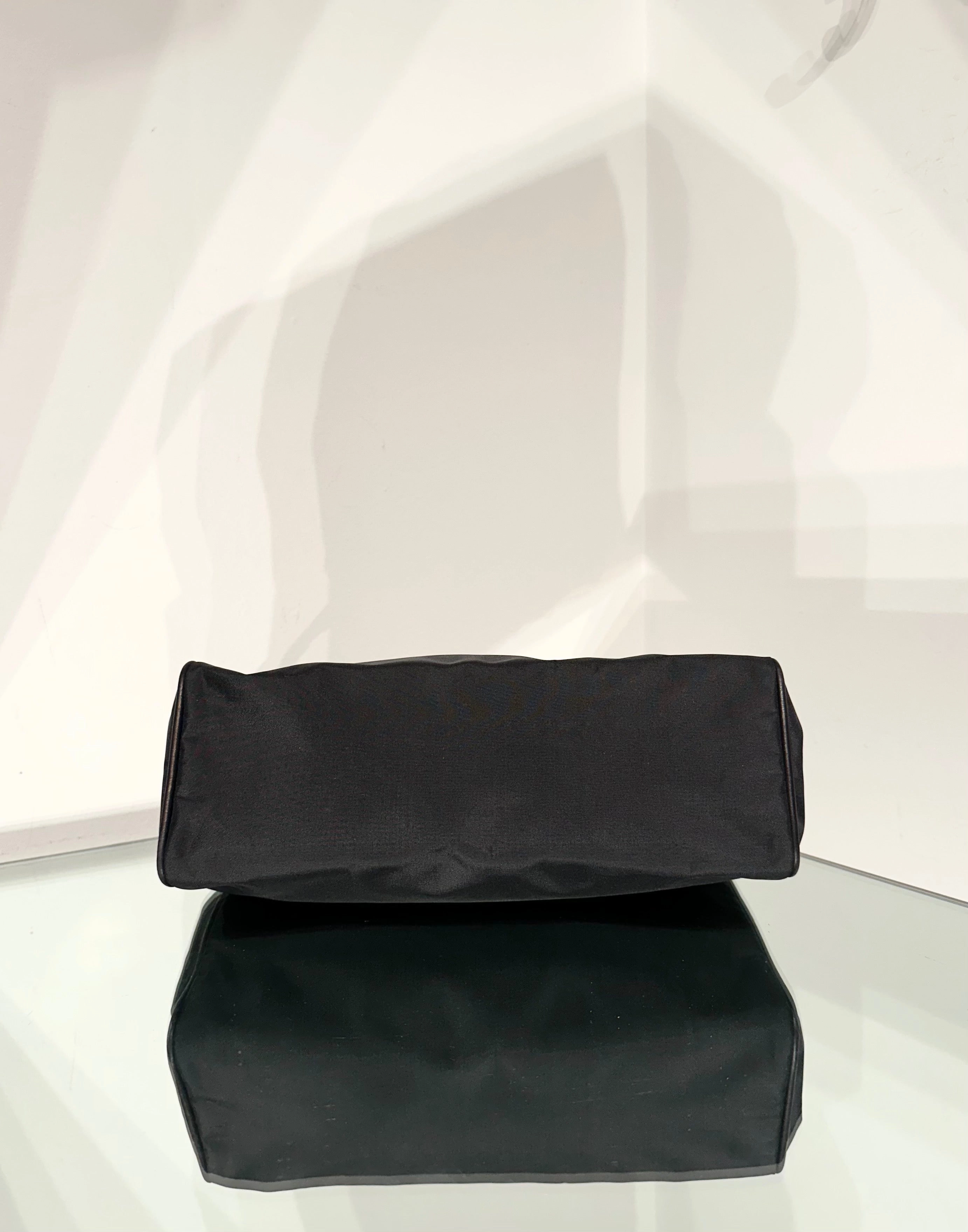 Moschino Vintage Black Nylon Leather Trim Clutch