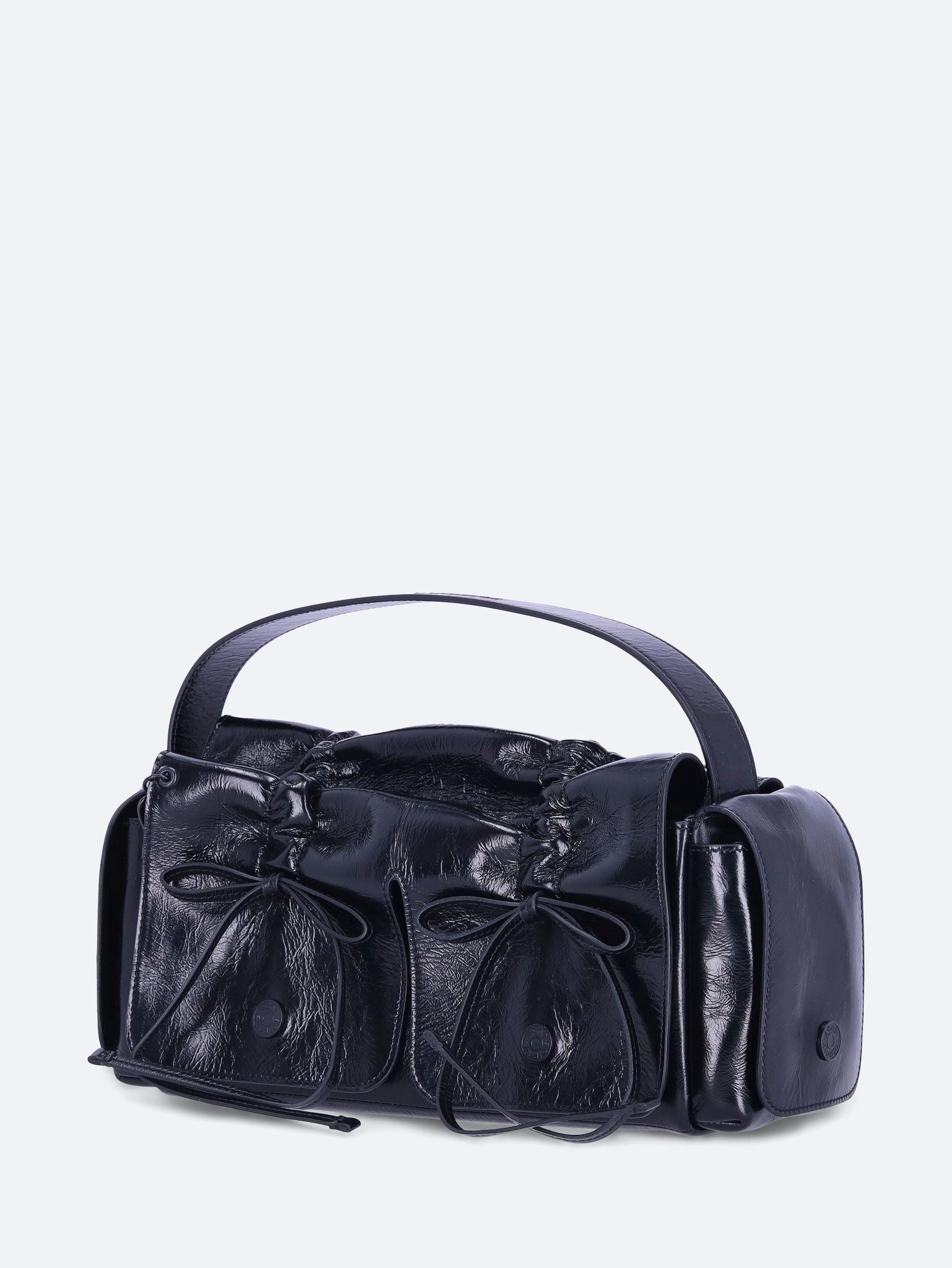 Multipocket shiny leather bag