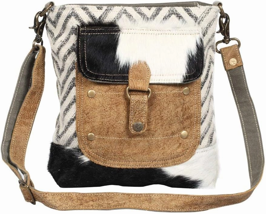 Myra Bag Approach Upcycled Canvas & Cowhide Crossbody Bag S-1349, Brown, One Size