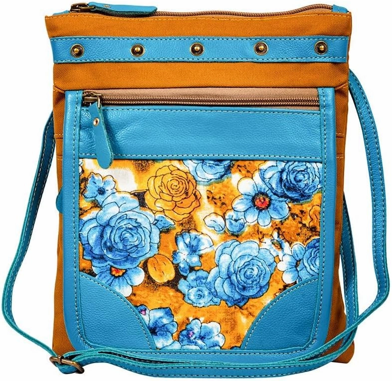 Myra Bag Crossbody Bag for Women - Western Upcycled Canvas & Leather Shoulder Handbag Denim, S-8807