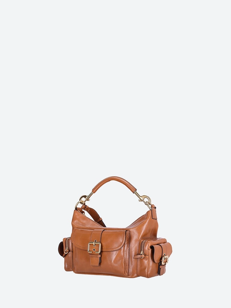 Natural shiny calfskin camera bag