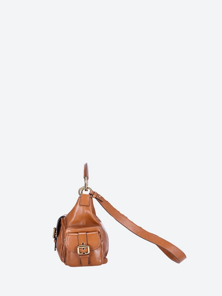 Natural shiny calfskin camera bag