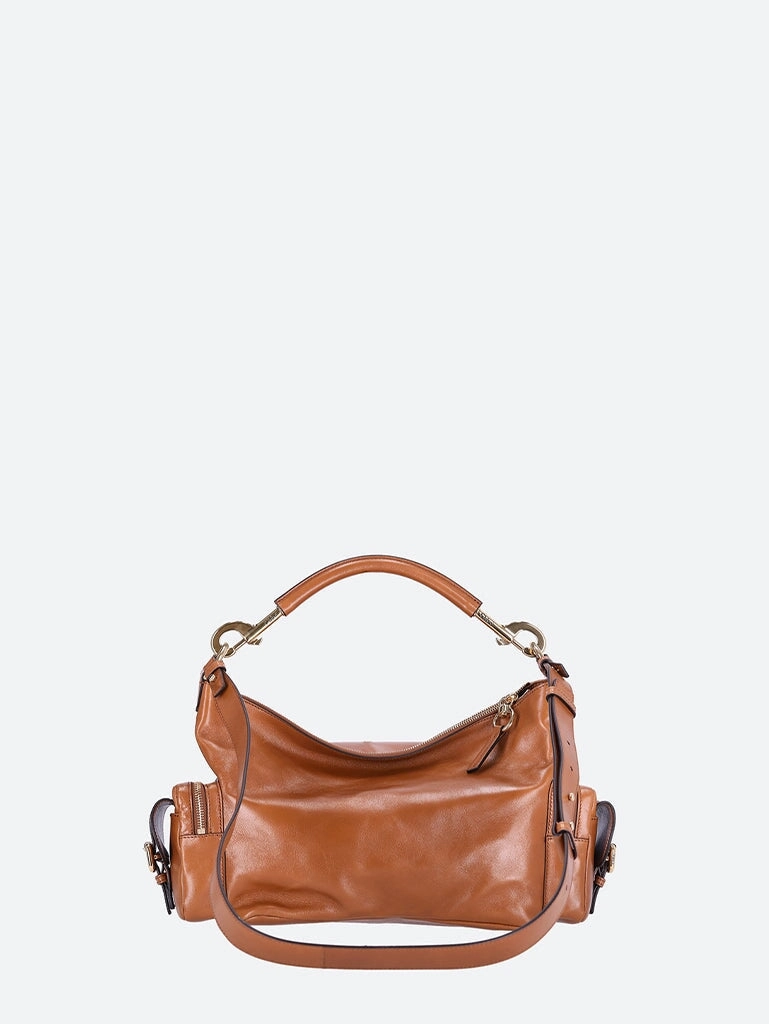 Natural shiny calfskin camera bag