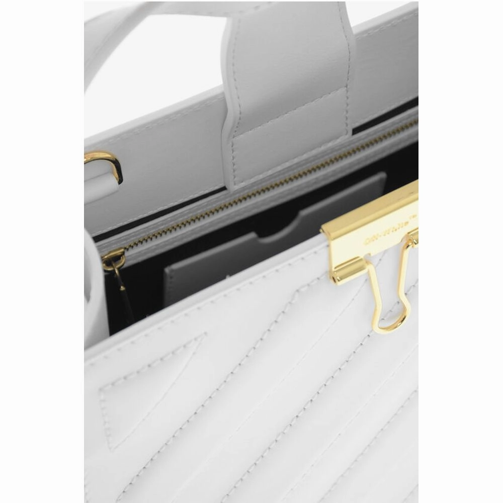 Off-White Leather CROSS Tote Bag with Golden Details