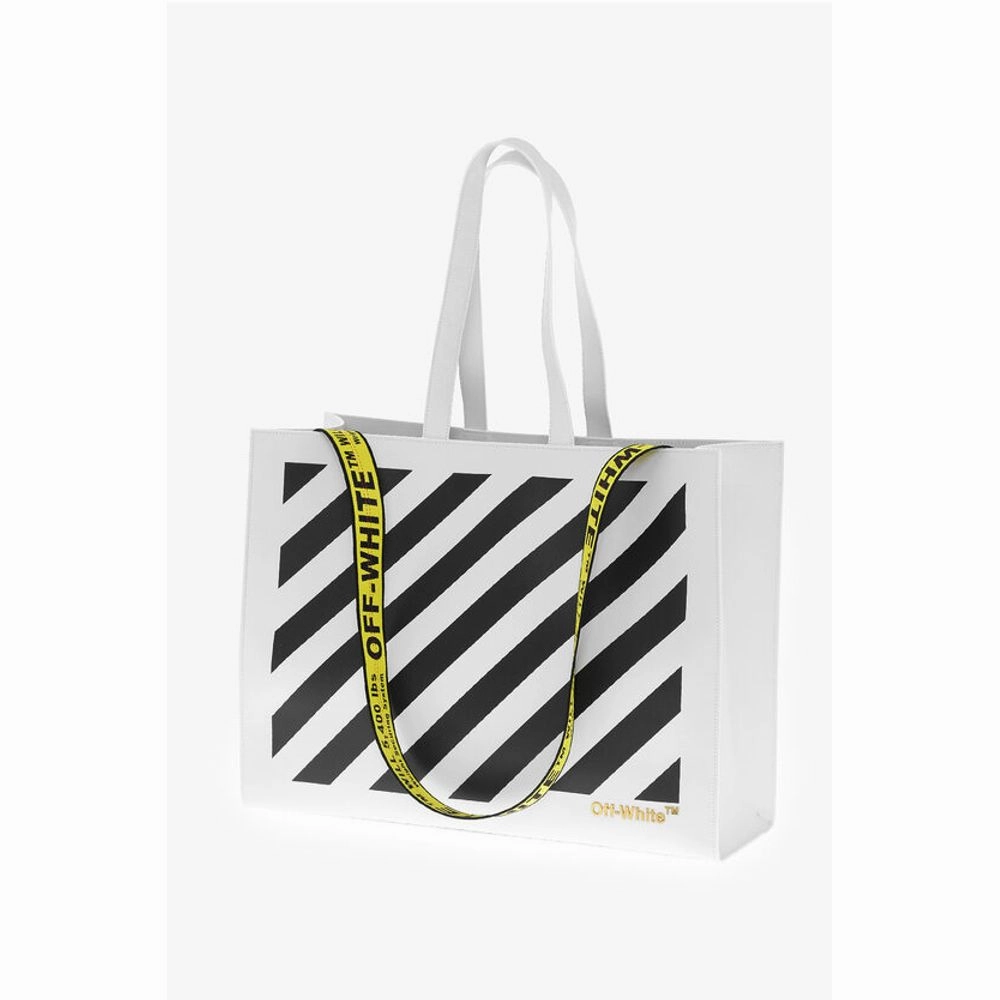 Off-White Leather DIAG HYBRID Tote Bag with Removable Shoulder Strap