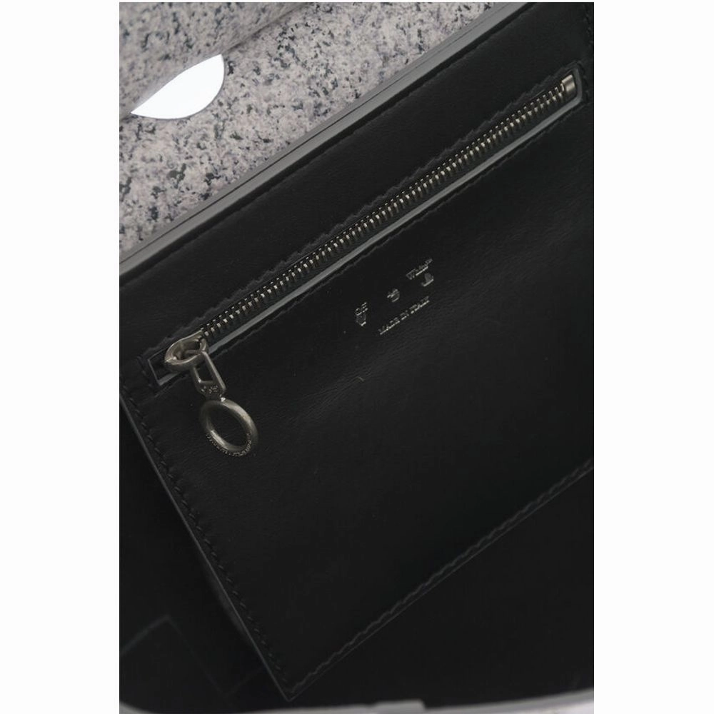 Off-White Marble Effect Leather BURROW Tote Bag
