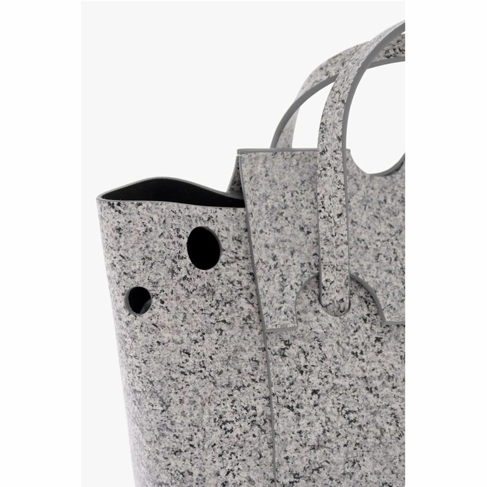 Off-White Marble Effect Leather BURROW Tote Bag