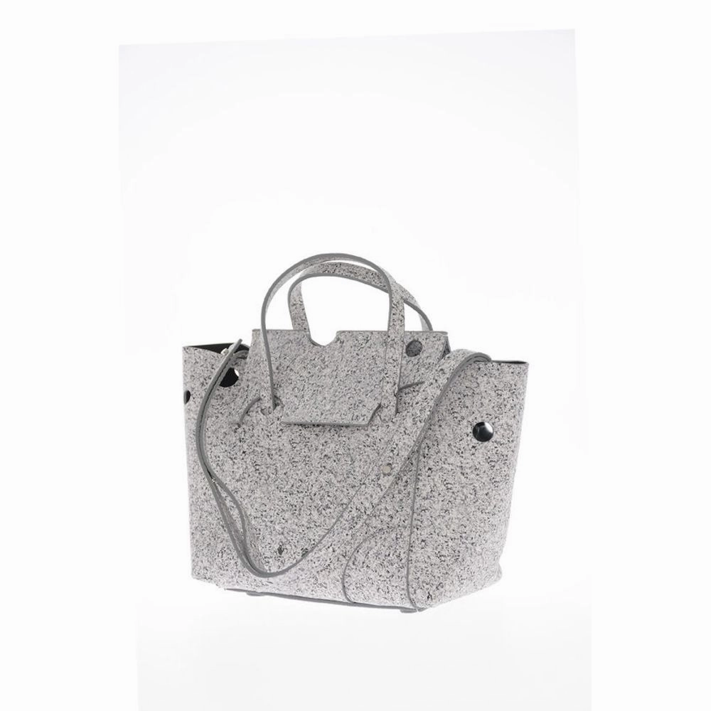Off-White Marble Effect Leather BURROW Tote Bag