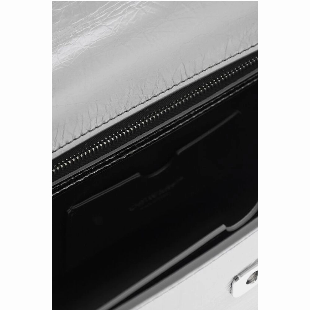 Off-White Metallic Leather Handbag with Removable Shoulder Strap
