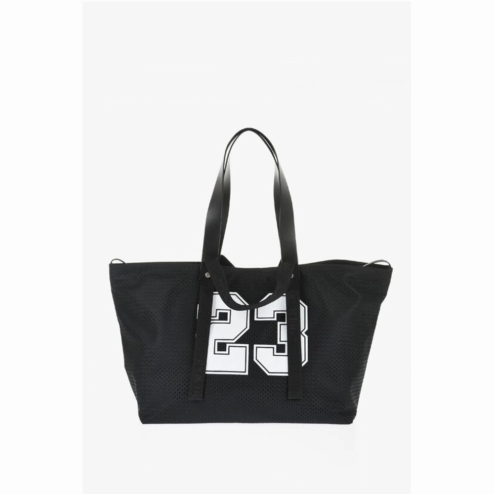 Off-White Perforated Fabric Tote bag with Leather Details