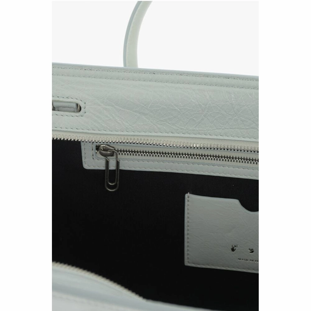 Off-White Solid Color Leather Tote Bag