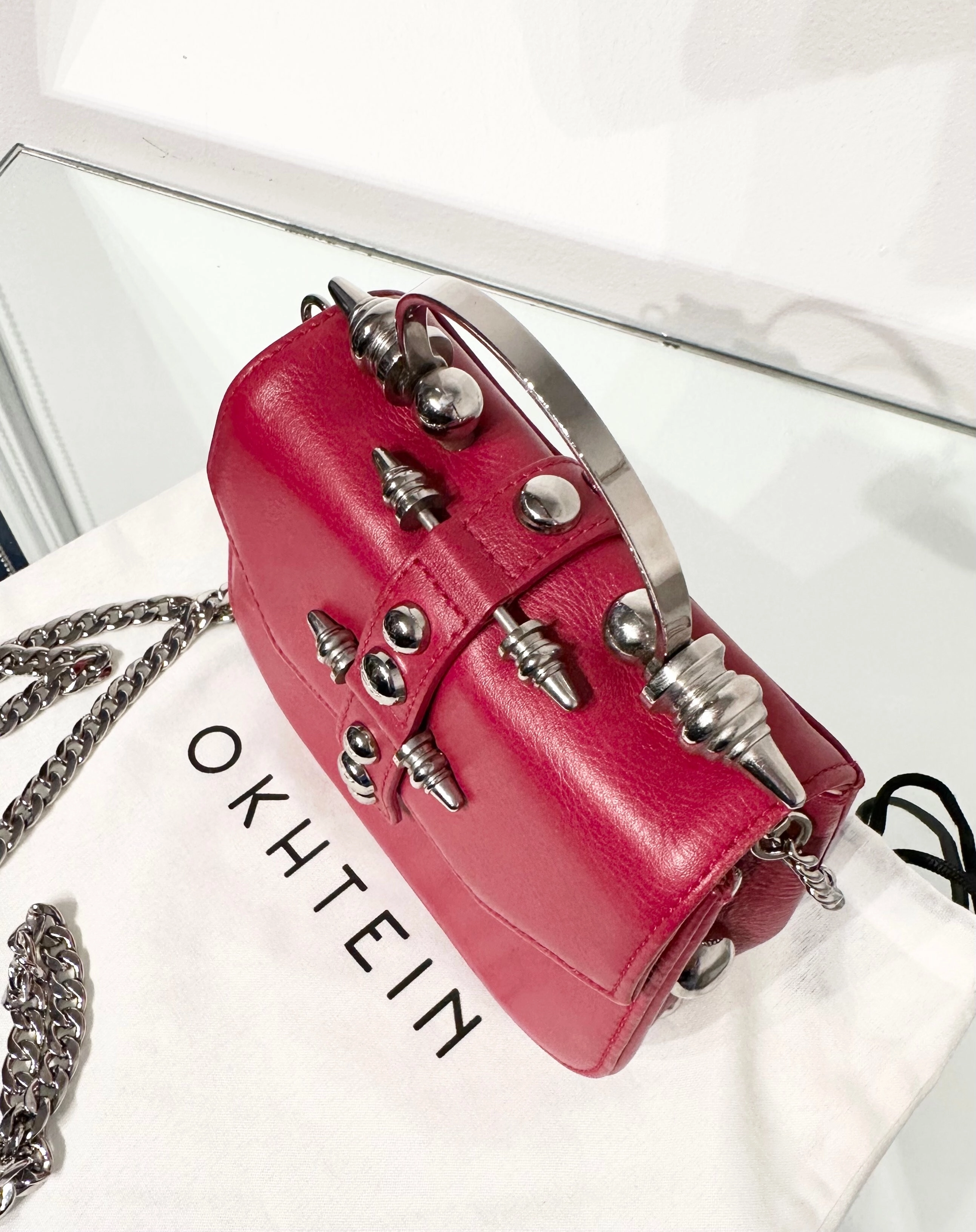OKHTEIN Red Handle Crossbody Leather Bag