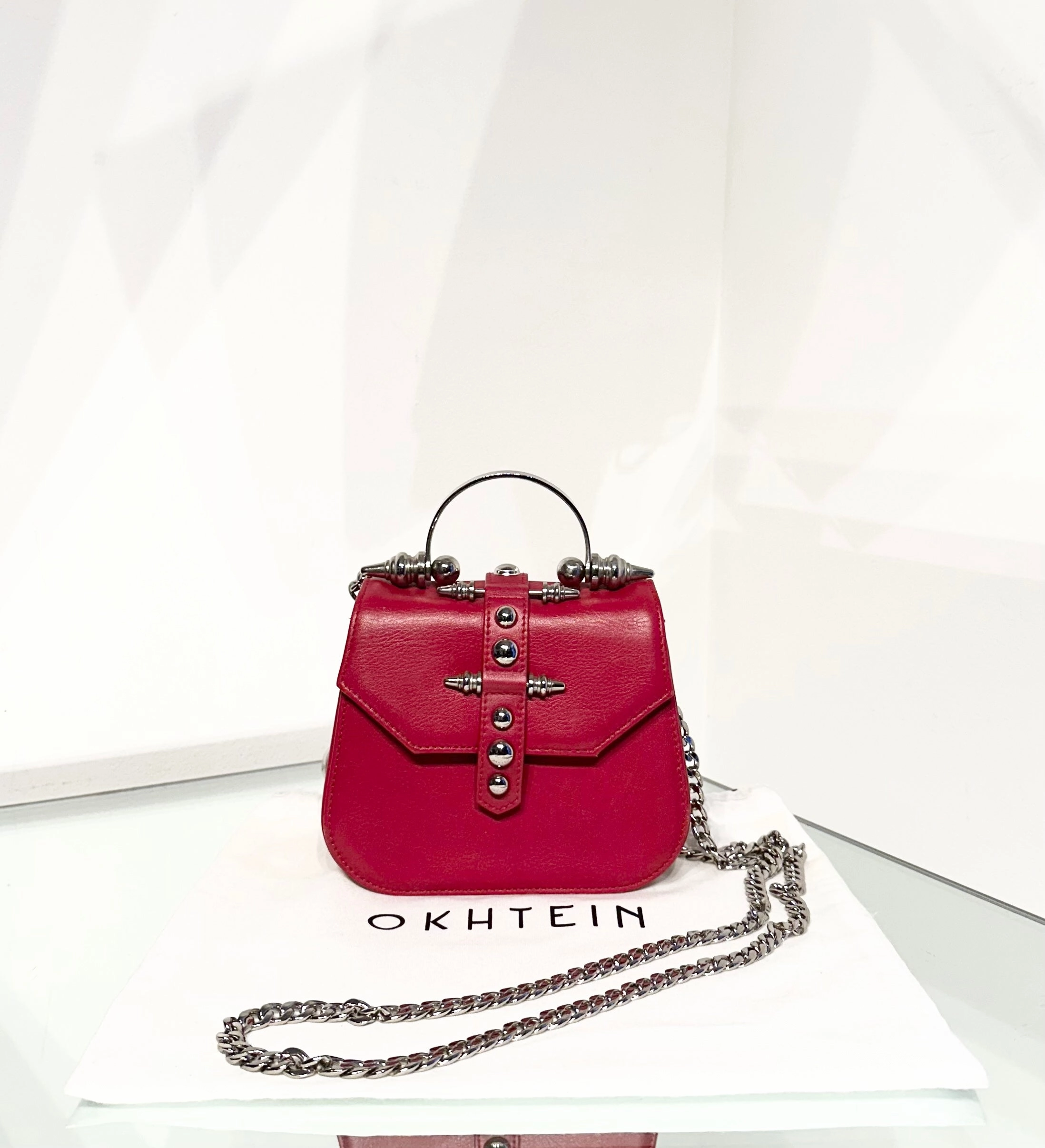 OKHTEIN Red Handle Crossbody Leather Bag