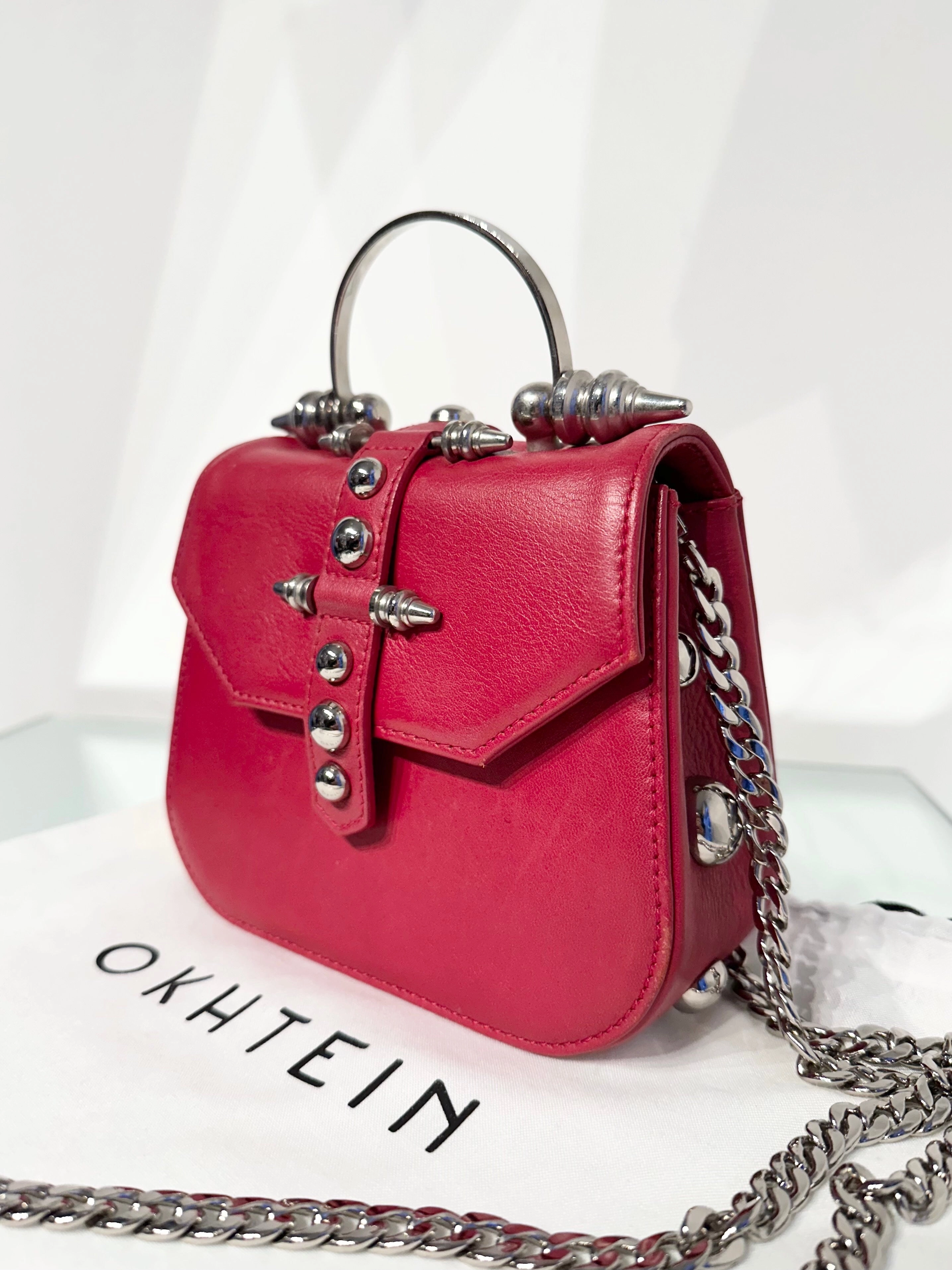 OKHTEIN Red Handle Crossbody Leather Bag