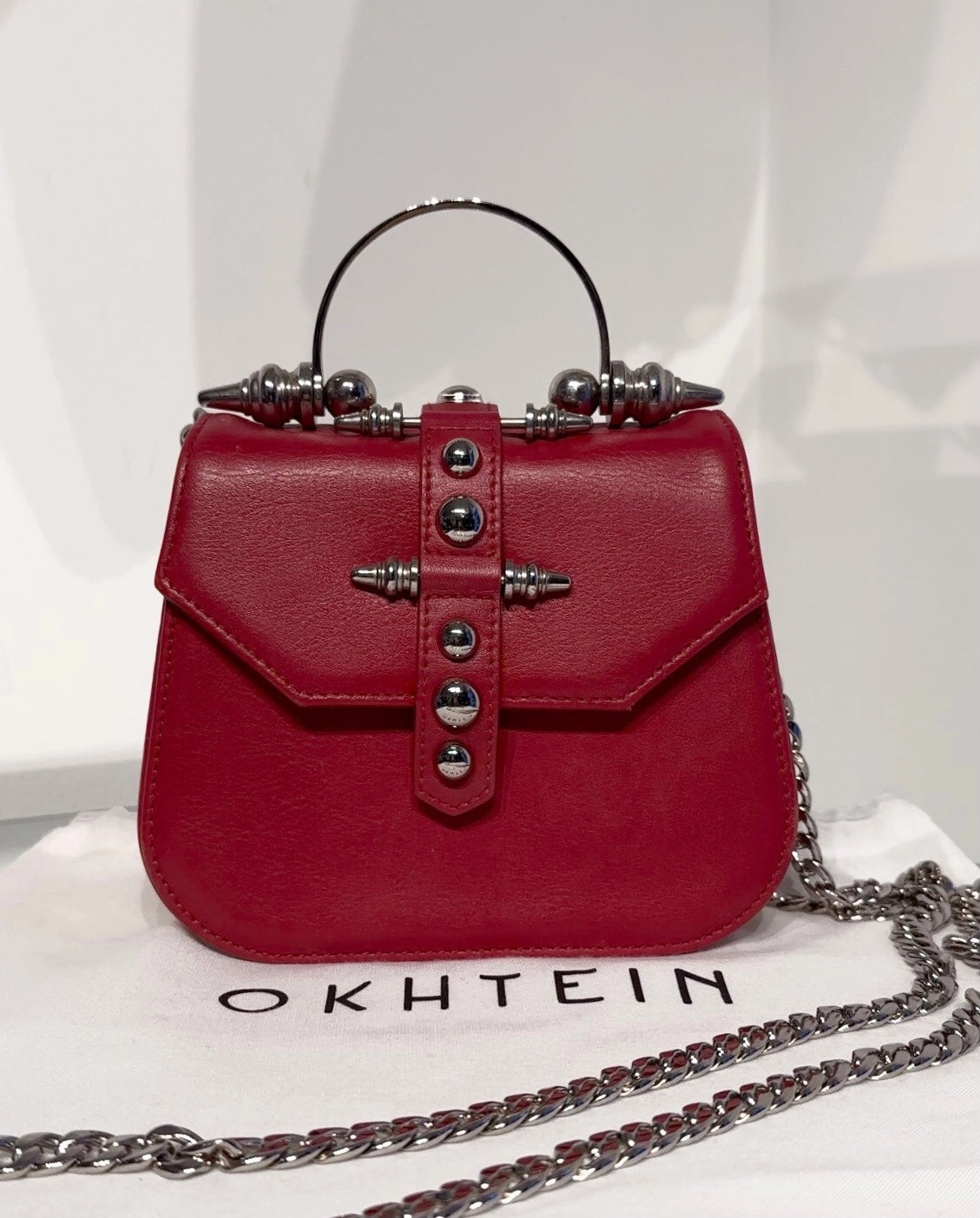 OKHTEIN Red Handle Crossbody Leather Bag