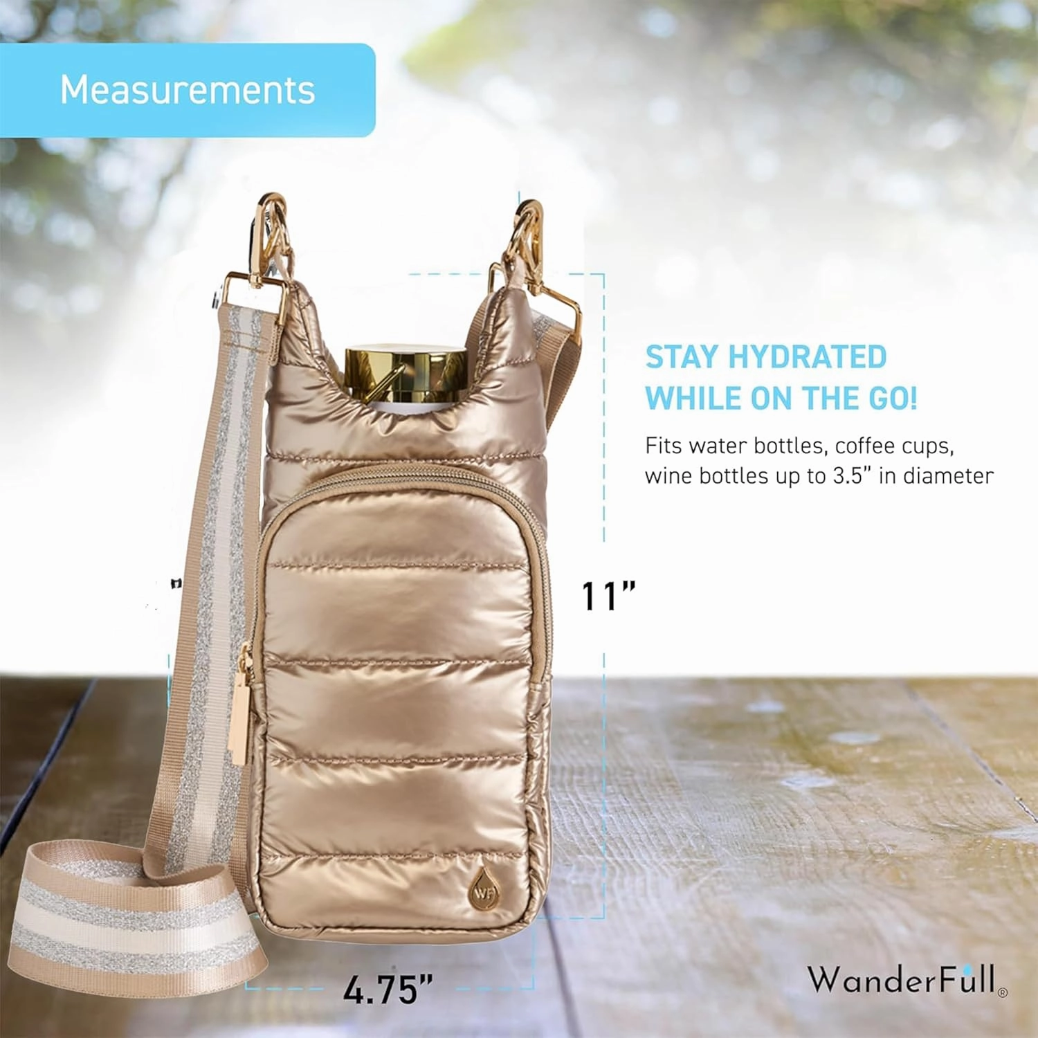 Original HydroBag | Quilted Water Bottle Holder with Strap | Tote Bottle Carrier Crossbody Bag with Pockets