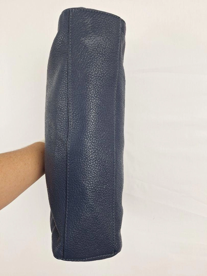 Oroton Navy Soft Pebble Leather Eyelet Gold Chain Tote Bag