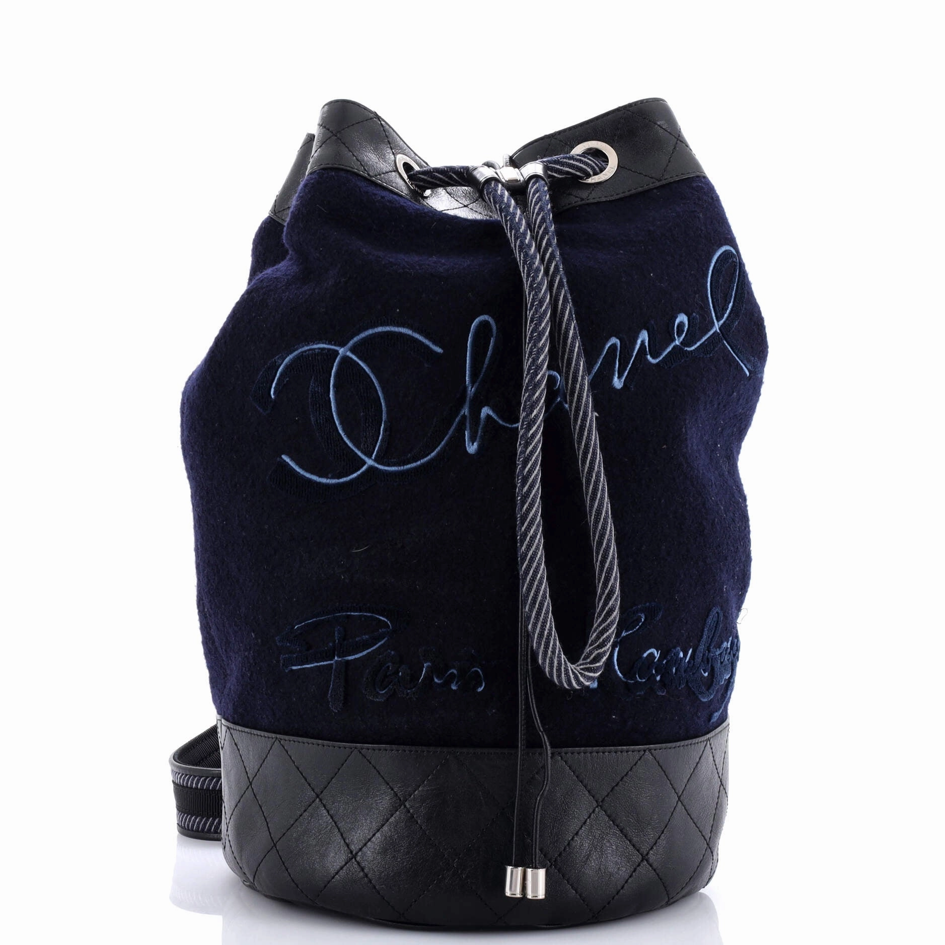Paris-Hamburg Sling Backpack Embroidered Wool with Quilted Calfskin Large