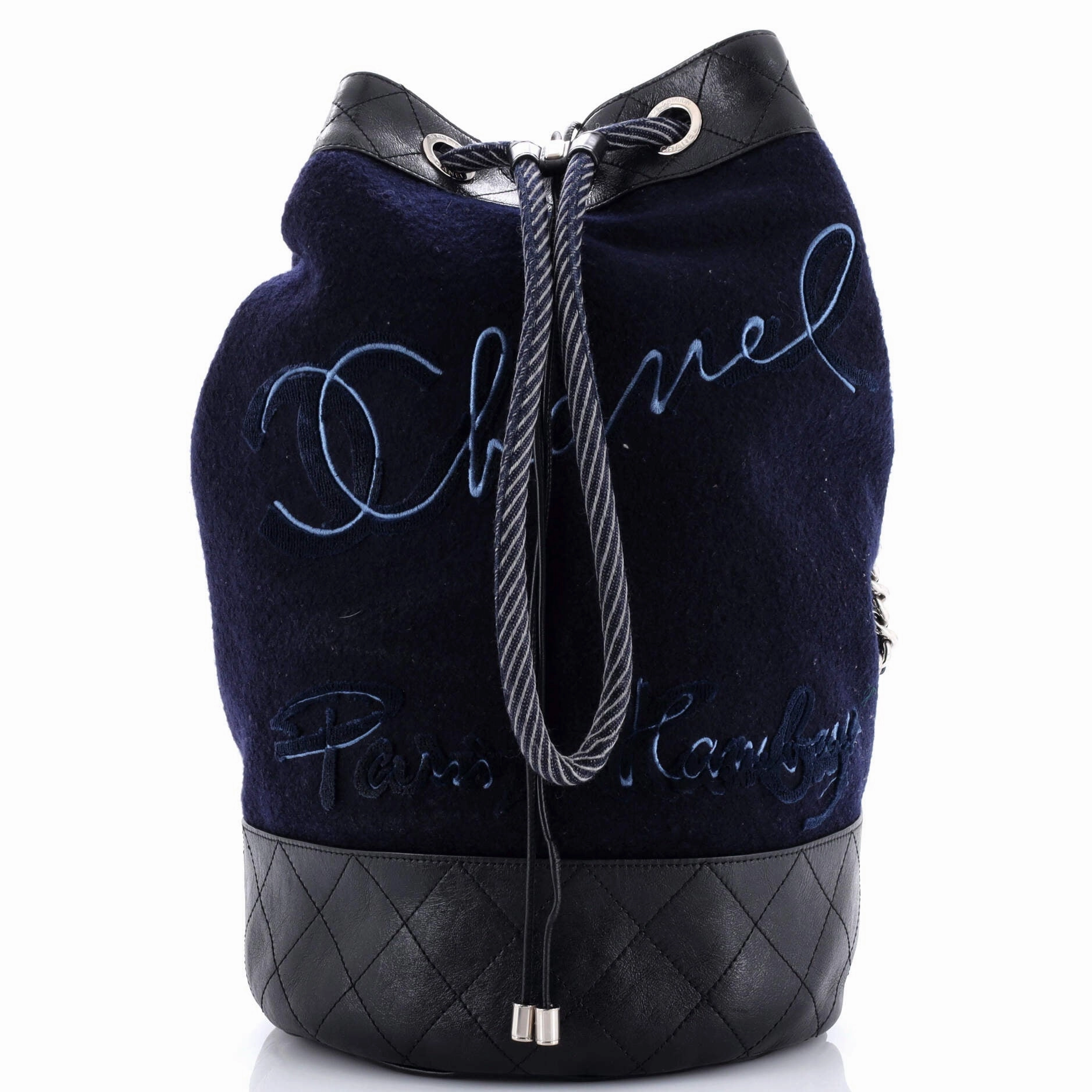 Paris-Hamburg Sling Backpack Embroidered Wool with Quilted Calfskin Large