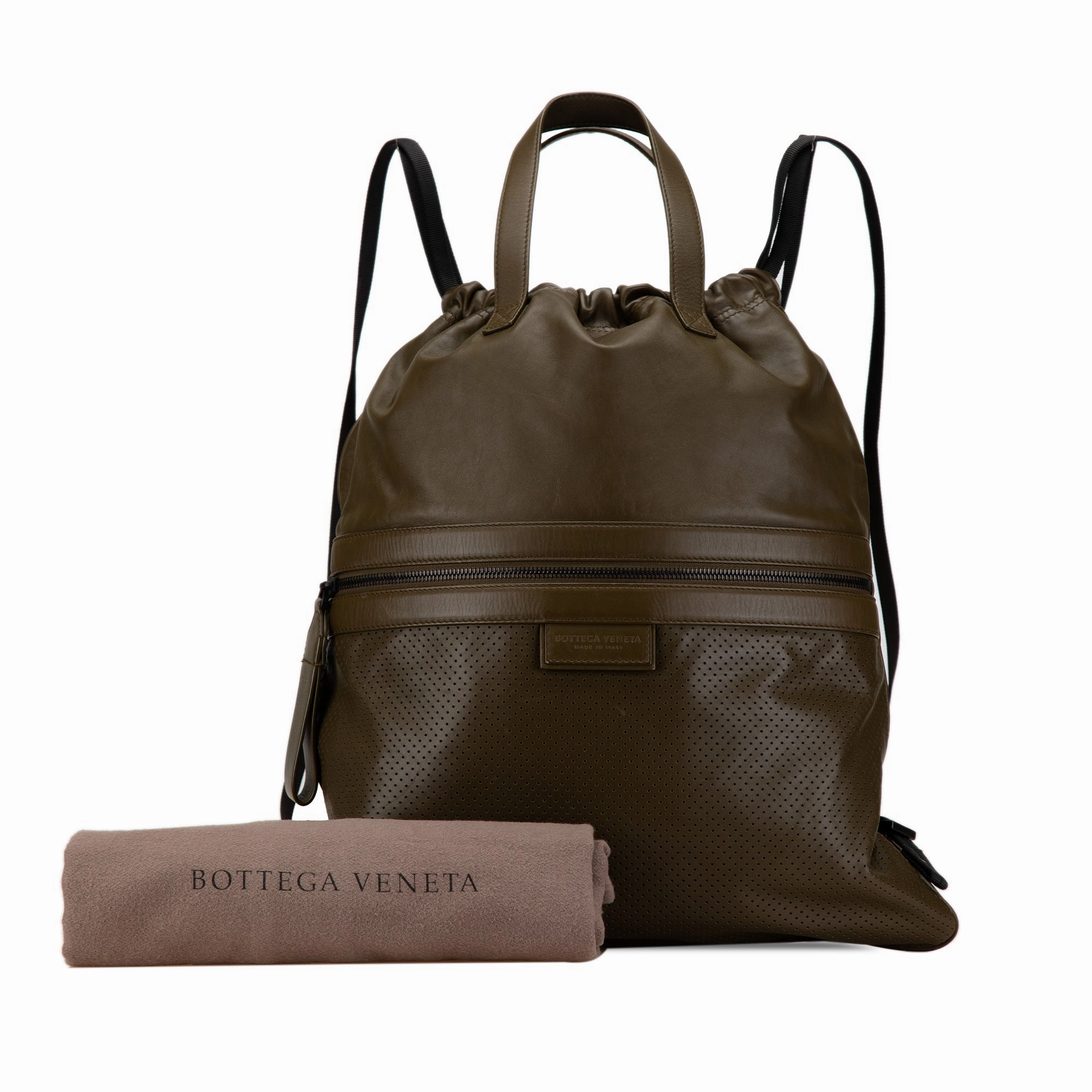 Perforated Leather Drawstring Backpack