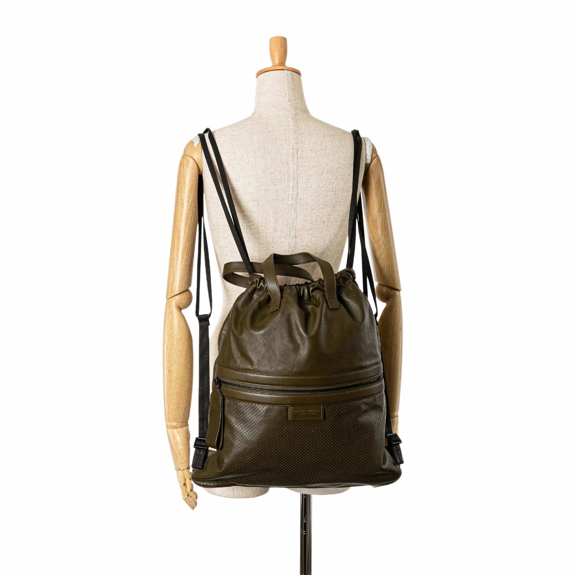 Perforated Leather Drawstring Backpack