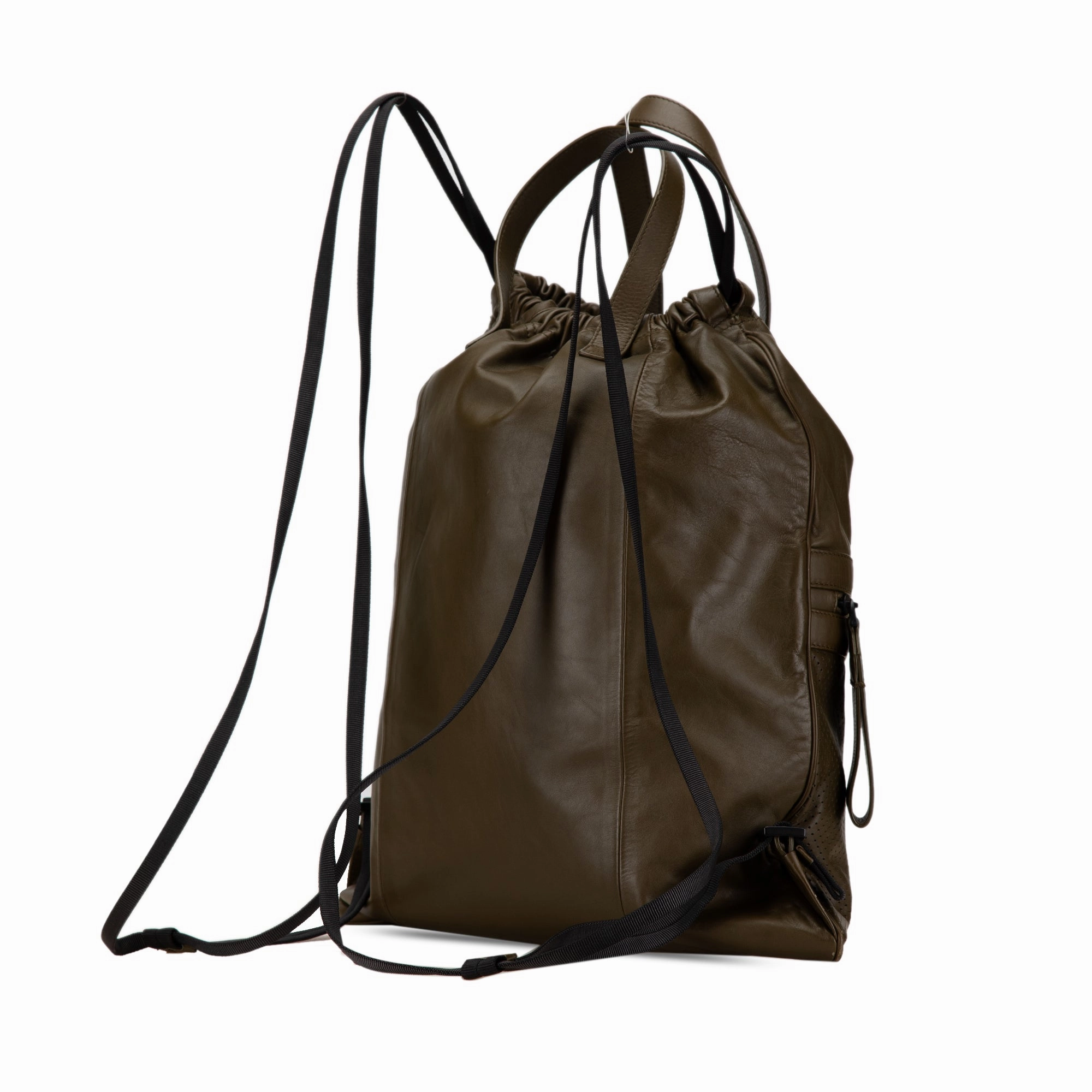 Perforated Leather Drawstring Backpack