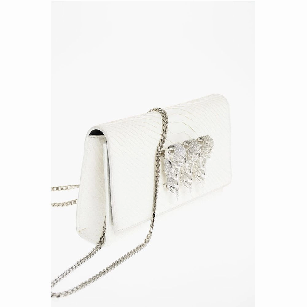 Philipp Plein Crocodile Effect Leather Clutch with Claw Rings