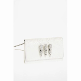 Philipp Plein Crocodile Effect Leather Clutch with Claw Rings