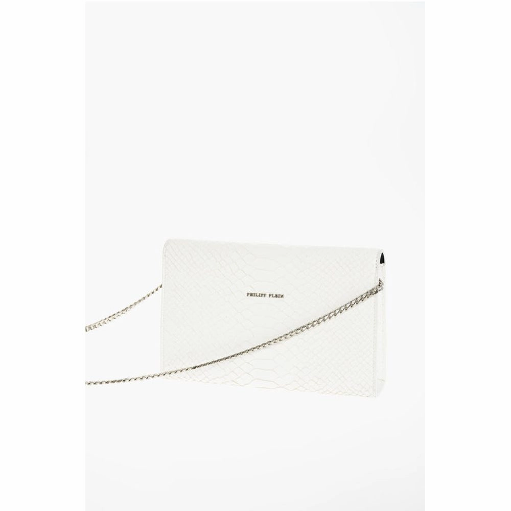 Philipp Plein Crocodile Effect Leather Clutch with Claw Rings